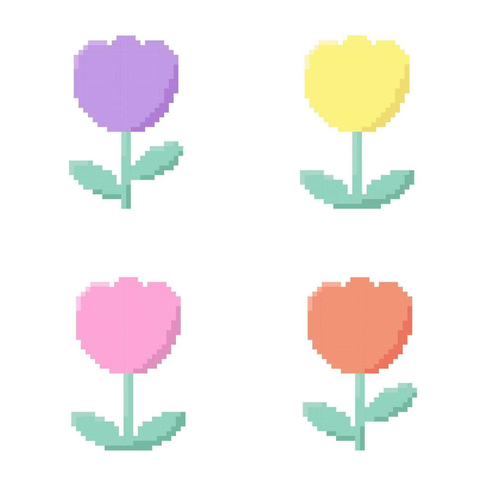 tulipe fleur pixel art, fleur pixel art 8 bits vecteur