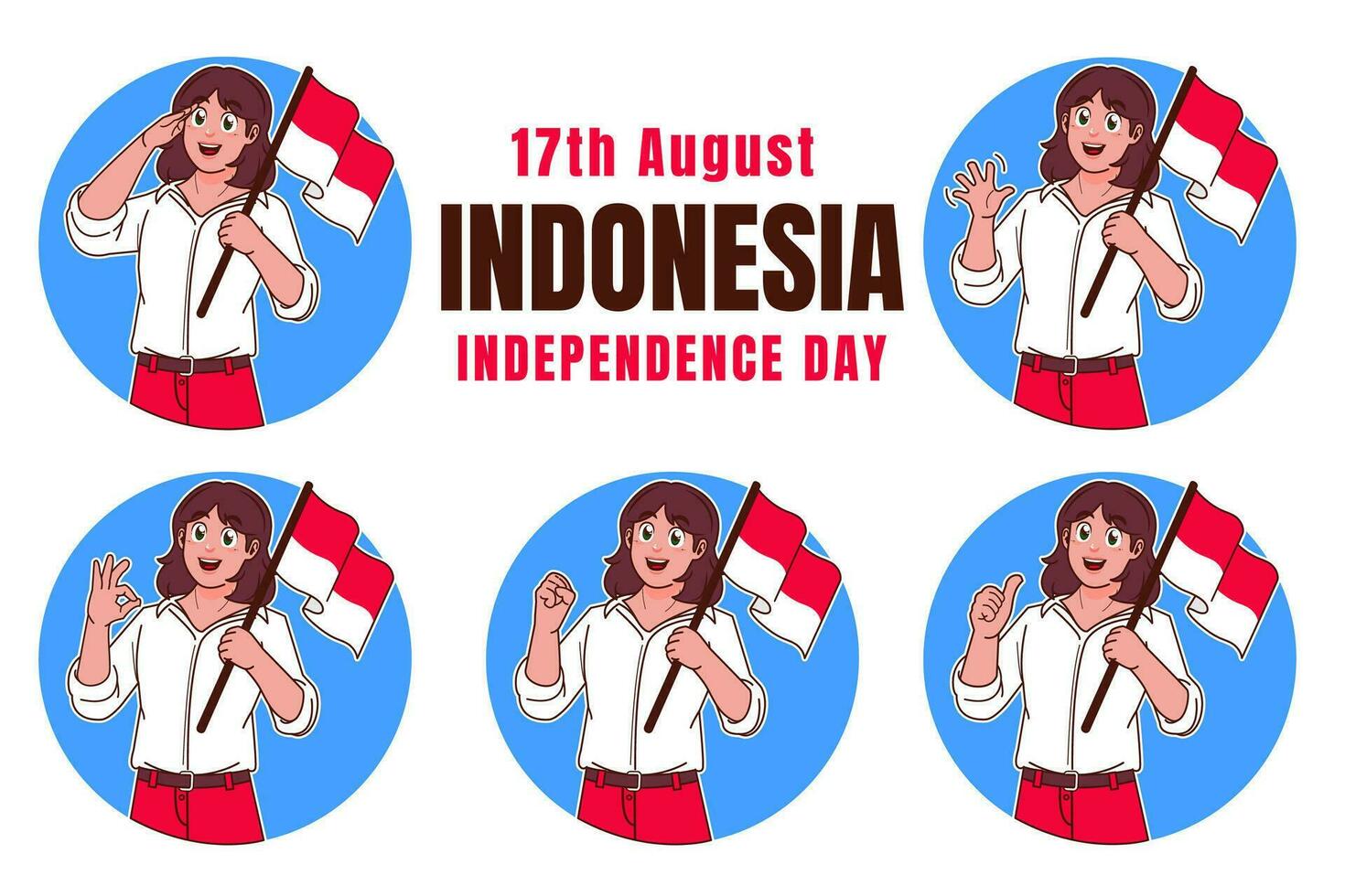 femme en portant indonésien drapeau, Indonésie indépendance journée vecteur
