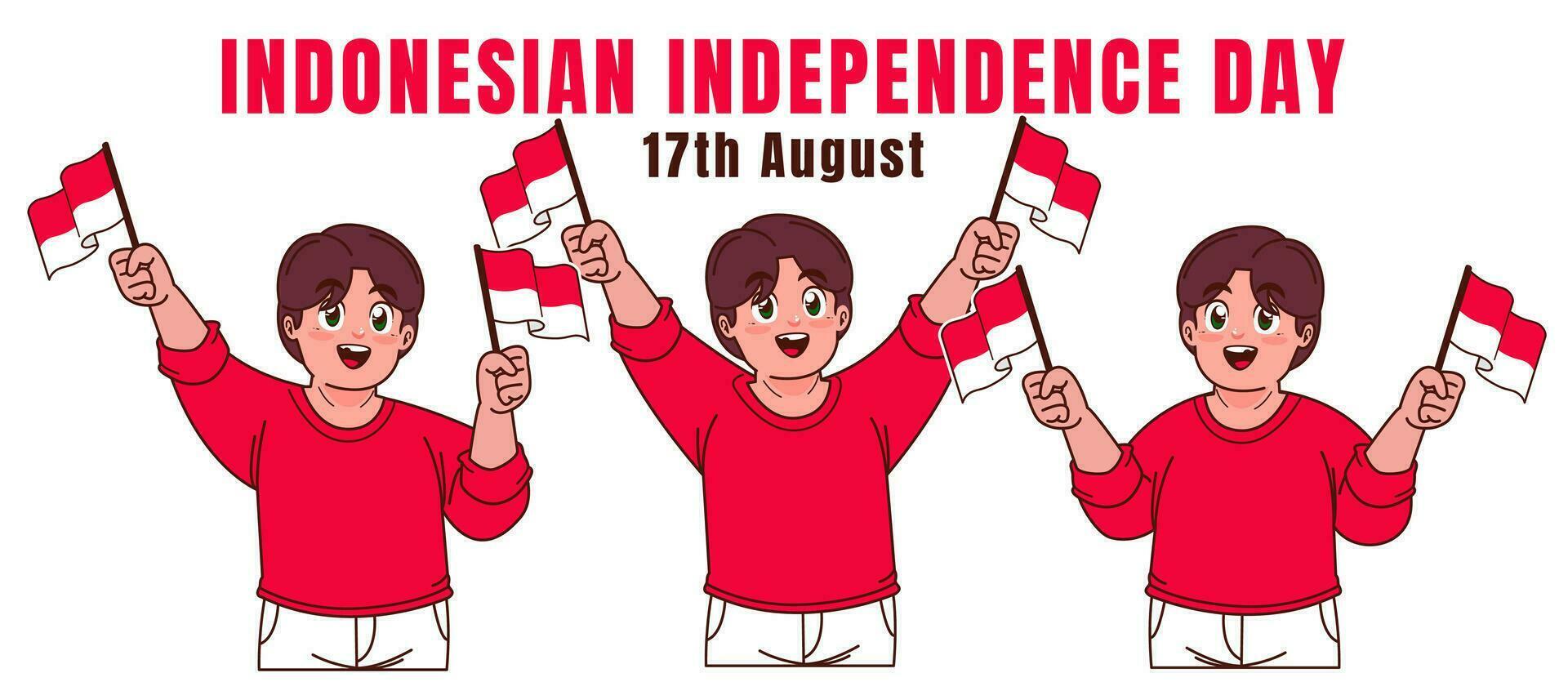 peu garçon agitant indonésien drapeau, Indonésie indépendance journée fête vecteur