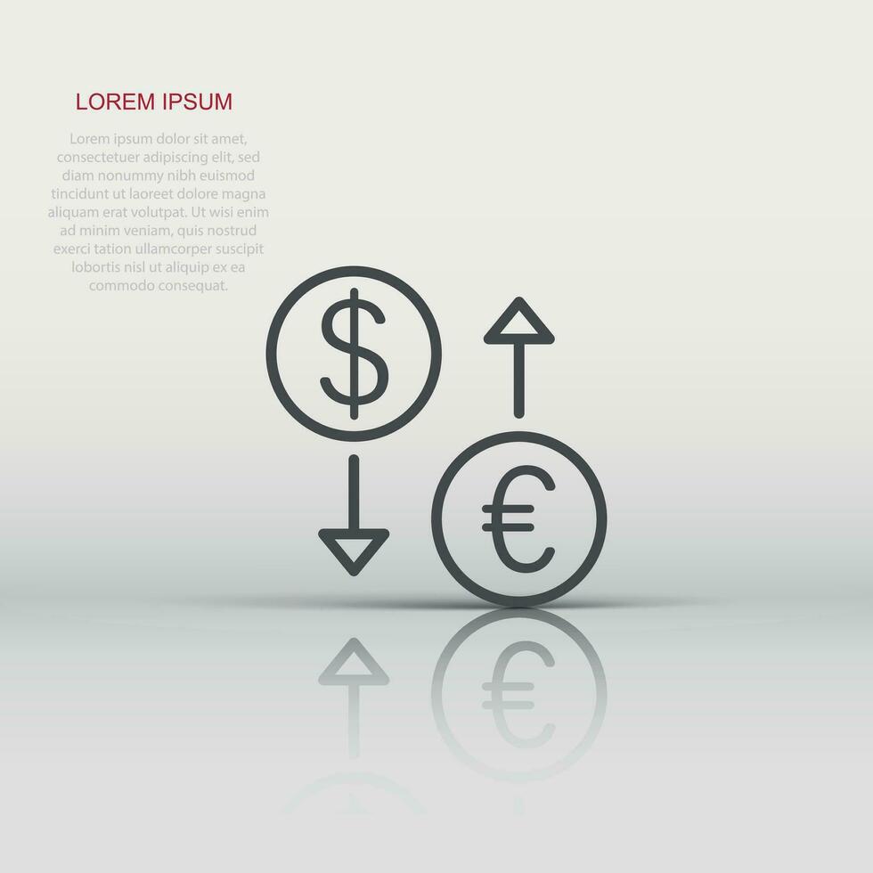 icône de change dans un style plat. dollar euro transfert illustration vectorielle sur fond blanc isolé. concept d'entreprise de processus financier. vecteur