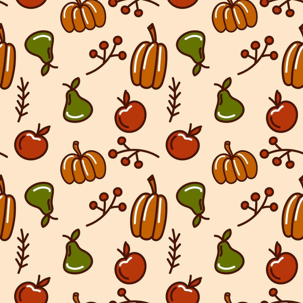 l'automne sans couture modèle. rassemblement. citrouilles, des poires, et pommes. vecteur illustration. idéal pour utilisation dans textile, papier conceptions, Accueil décor, et autre Créatif projets