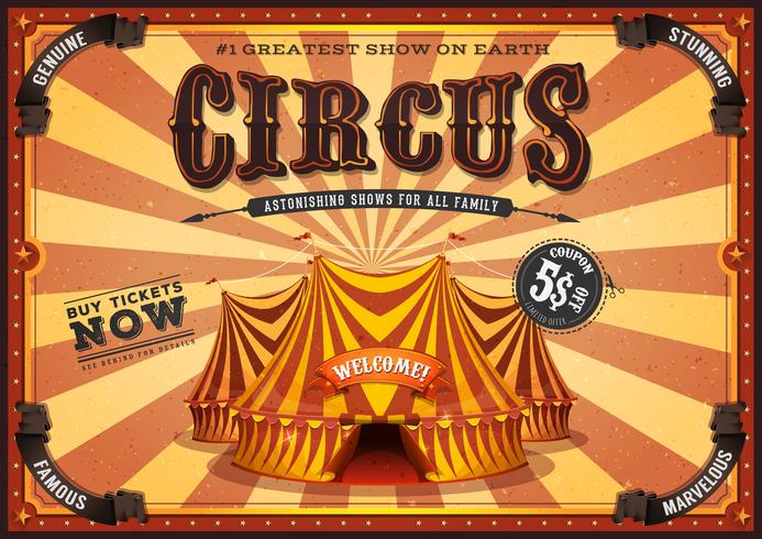 Affiche Vintage Jaune De Cirque Avec Grand Chapiteau vecteur