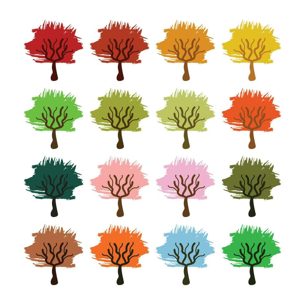 coloré des arbres vecteur illustration ensemble. ensemble de variété les plantes et des arbres. des arbres collection dans main tiré