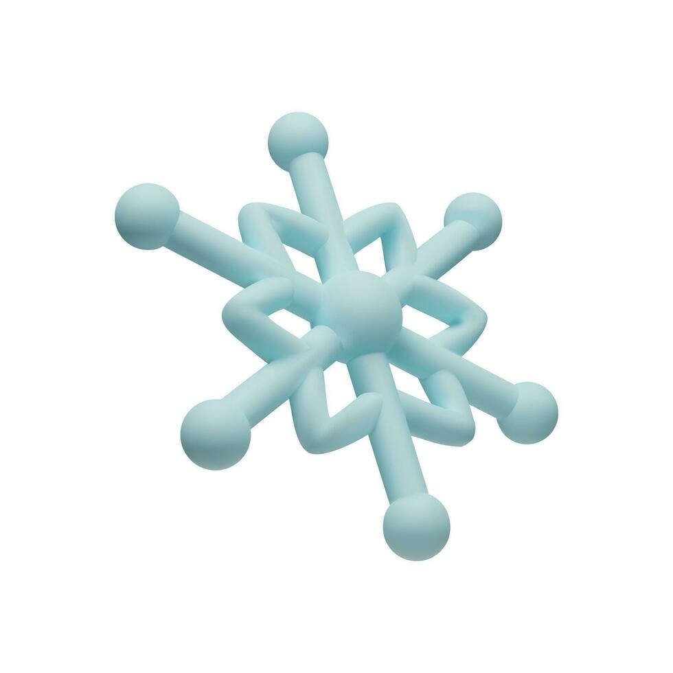 3d rendre flocon de neige. météorologie réaliste élément. vecteur symbole de froid, gel. conception élément pour hiver saison. hexagone forme cristal dans argile, Plastique style
