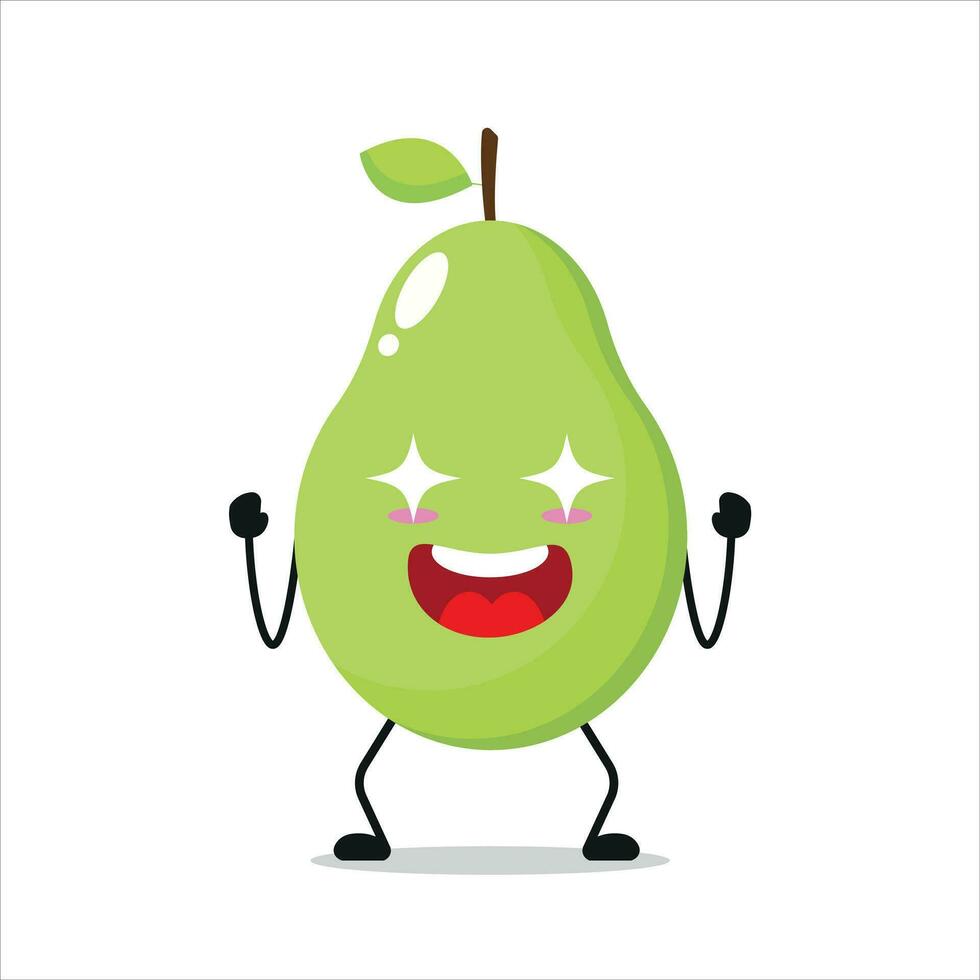 mignonne excité poires personnage. marrant électrisant poires dessin animé émoticône dans plat style. fruit emoji vecteur illustration