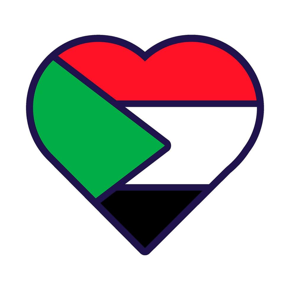 Soudan drapeau de fête patriote cœur contour icône vecteur