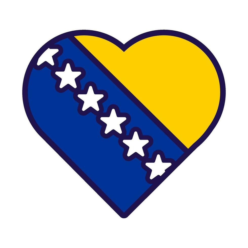 Bosnie drapeau de fête patriote cœur contour icône vecteur