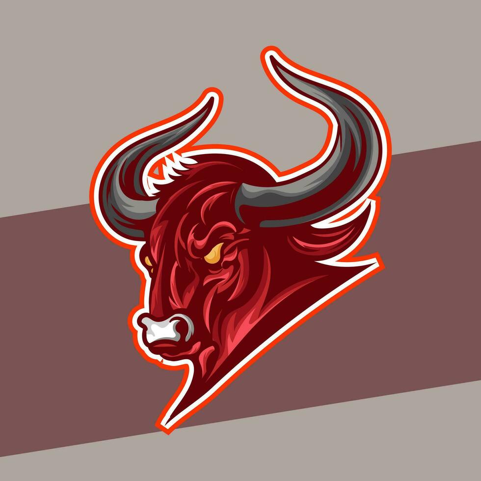 bullhead logo pour jeu ou esport équipe, esport logo, animal logo, moderne taureau logo avec rouge klaxon et embrasé rouge yeux vecteur