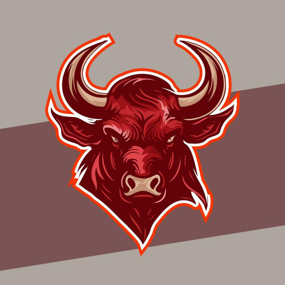 bullhead logo pour jeu ou esport équipe, esport logo, animal logo, moderne taureau logo avec rouge klaxon et embrasé rouge yeux vecteur