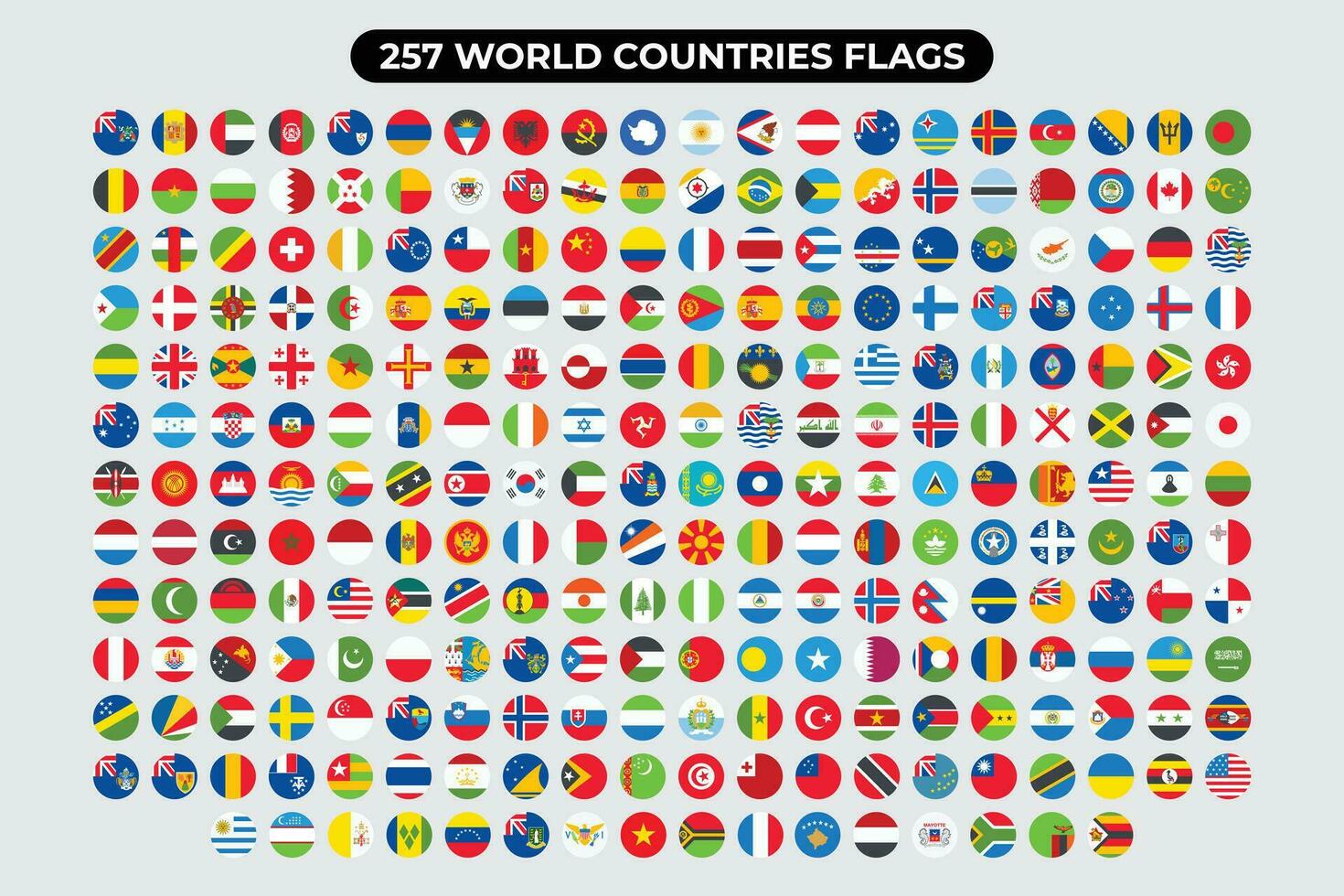 257 monde des pays drapeaux ensemble. monde drapeaux icône ensemble. vecteur Icônes