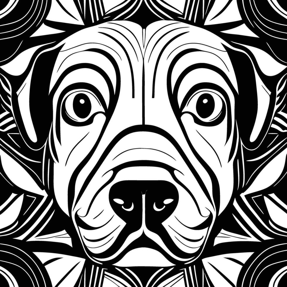 chien visage détaillé illustration vecteur art. chien visage noir et blanc vecteur art