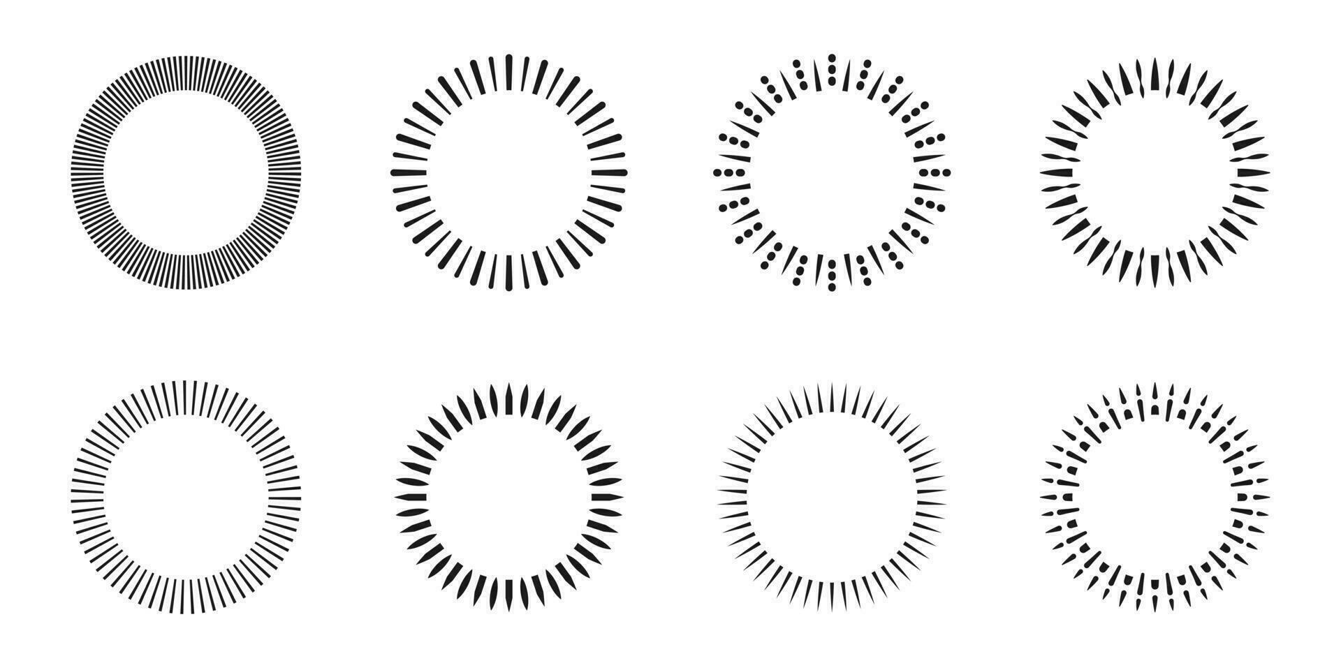 ensemble de linéaire Soleil des rayons. ancien radial Cadre. cercle Cadre avec briller imitation vecteur