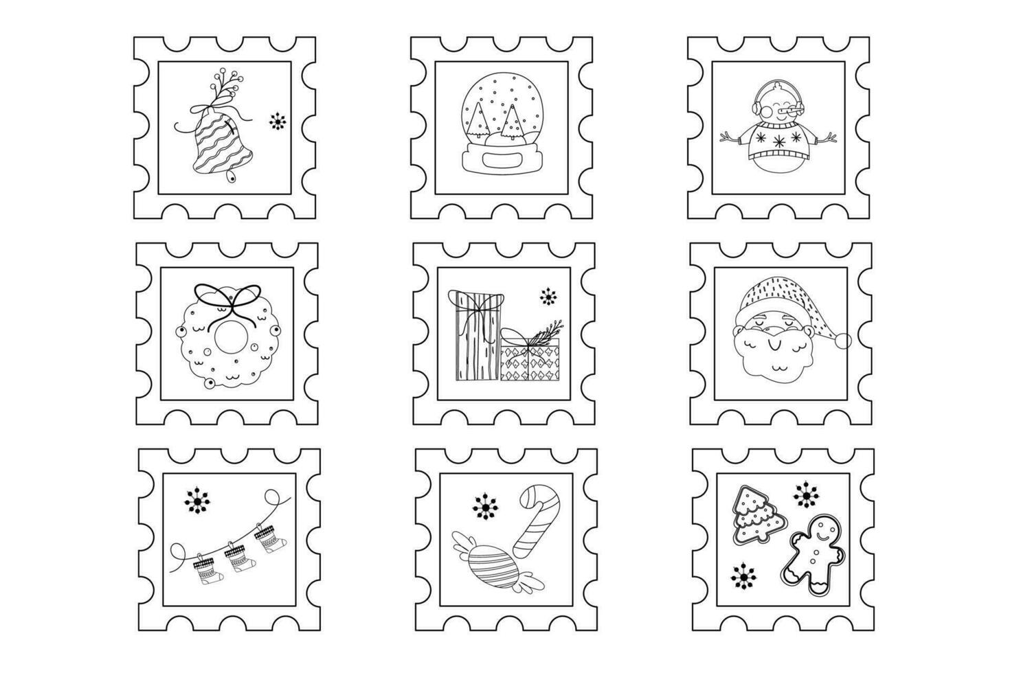 une ensemble de Noël contour timbres. Noël décorations vecteur