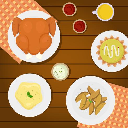 Illustration vectorielle de Thanksgiving Table Overhead vecteur