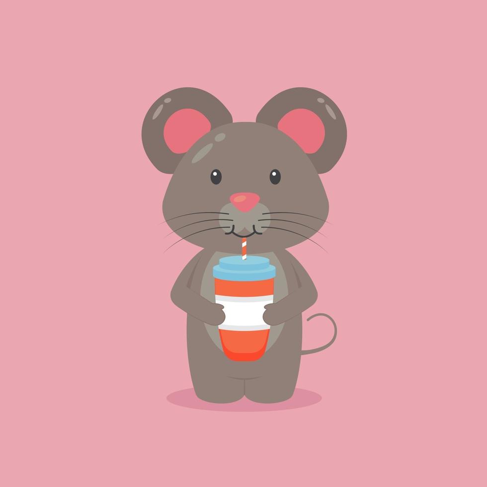 dessin animé de café de boisson de souris mignonne vecteur