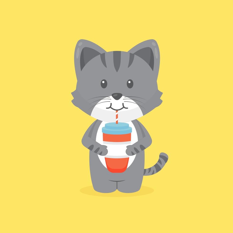 dessin animé de café de boisson de chat mignon vecteur