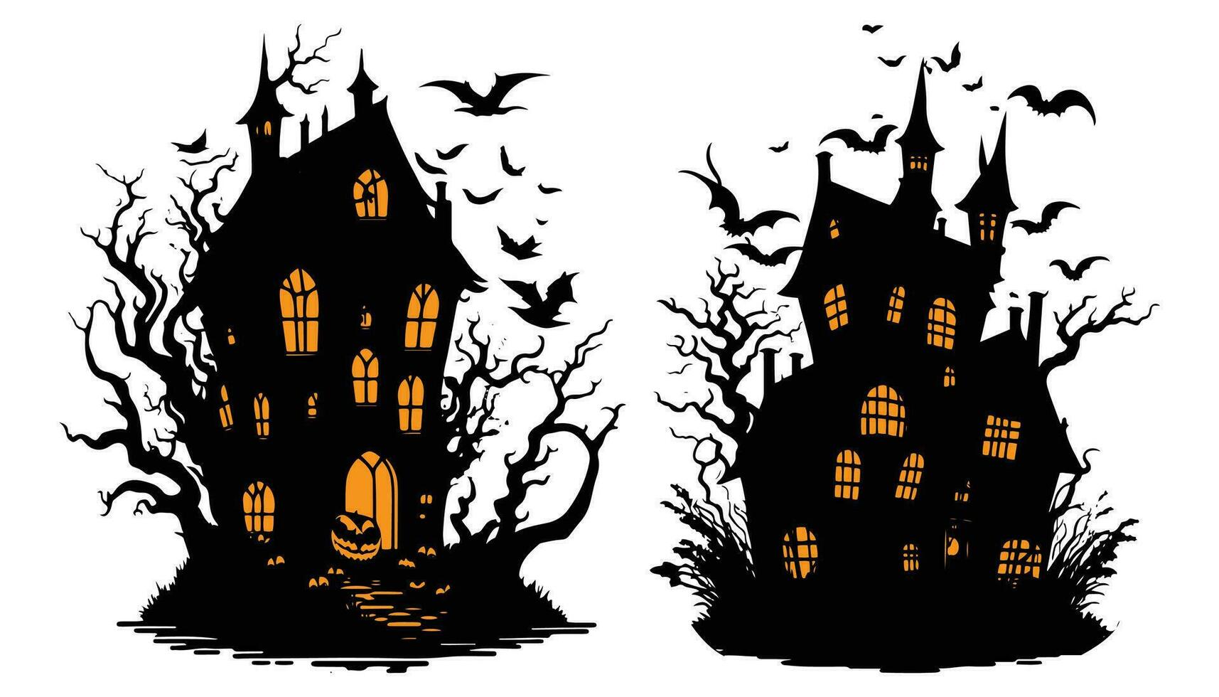 content Halloween effrayant fantôme maison avec chauves-souris vecteur illustration, Halloween nuit effrayant maison illustration