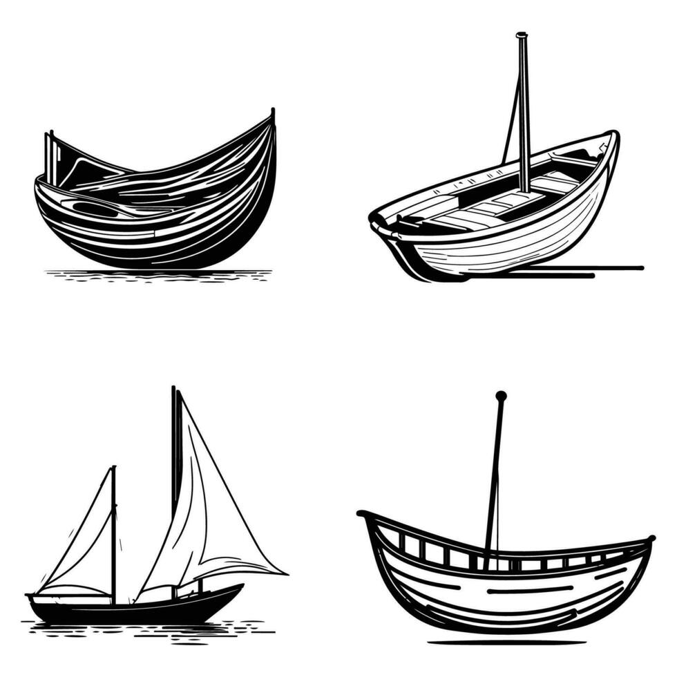 bateau vecteur, navire vecteur noir contour illustration sur blanc Contexte