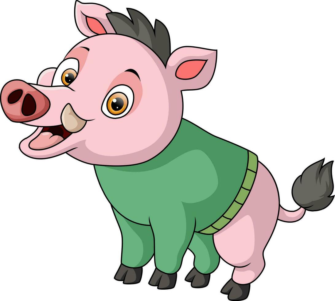 mignonne porc dessin animé portant vêtements vecteur