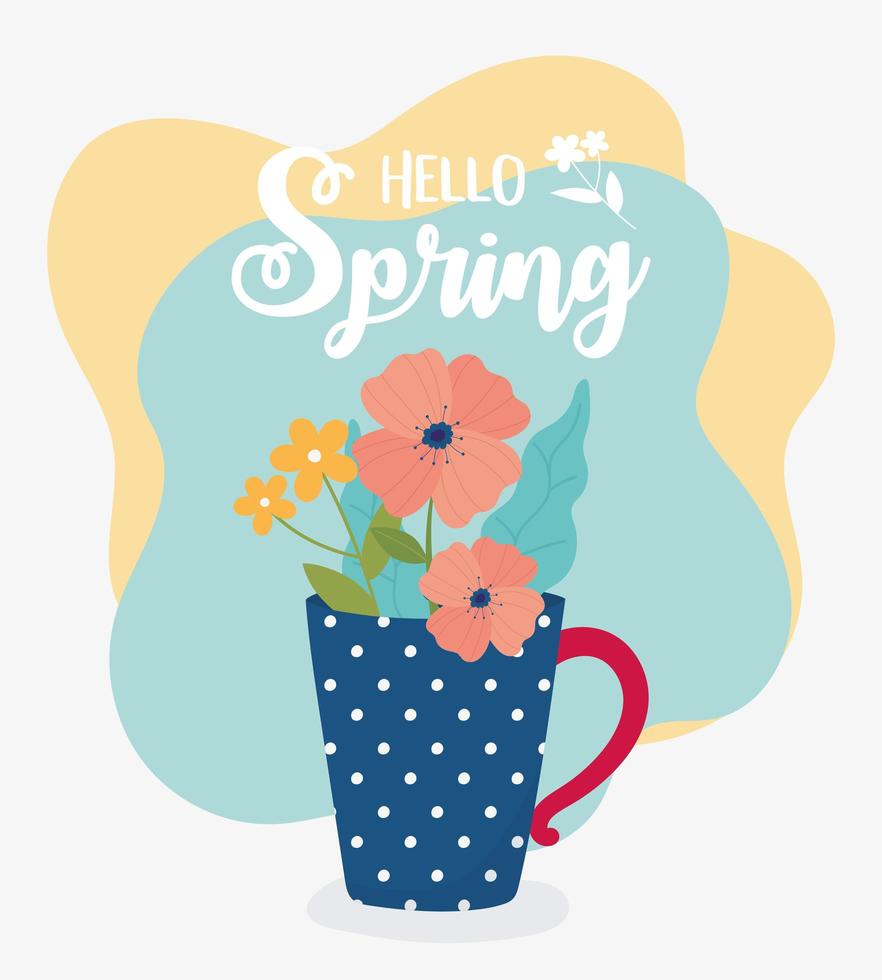 bonjour les fleurs de printemps dans l'ornement de décoration de vase vecteur