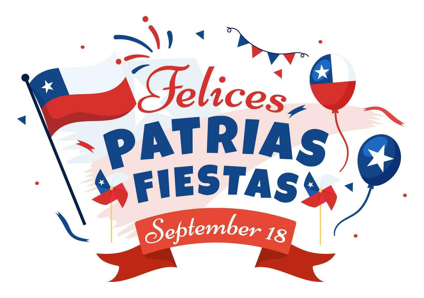 Chili indépendance journée vecteur illustration de fêtes patrias fête avec agitant drapeau dans nationale vacances plat dessin animé main tiré modèles