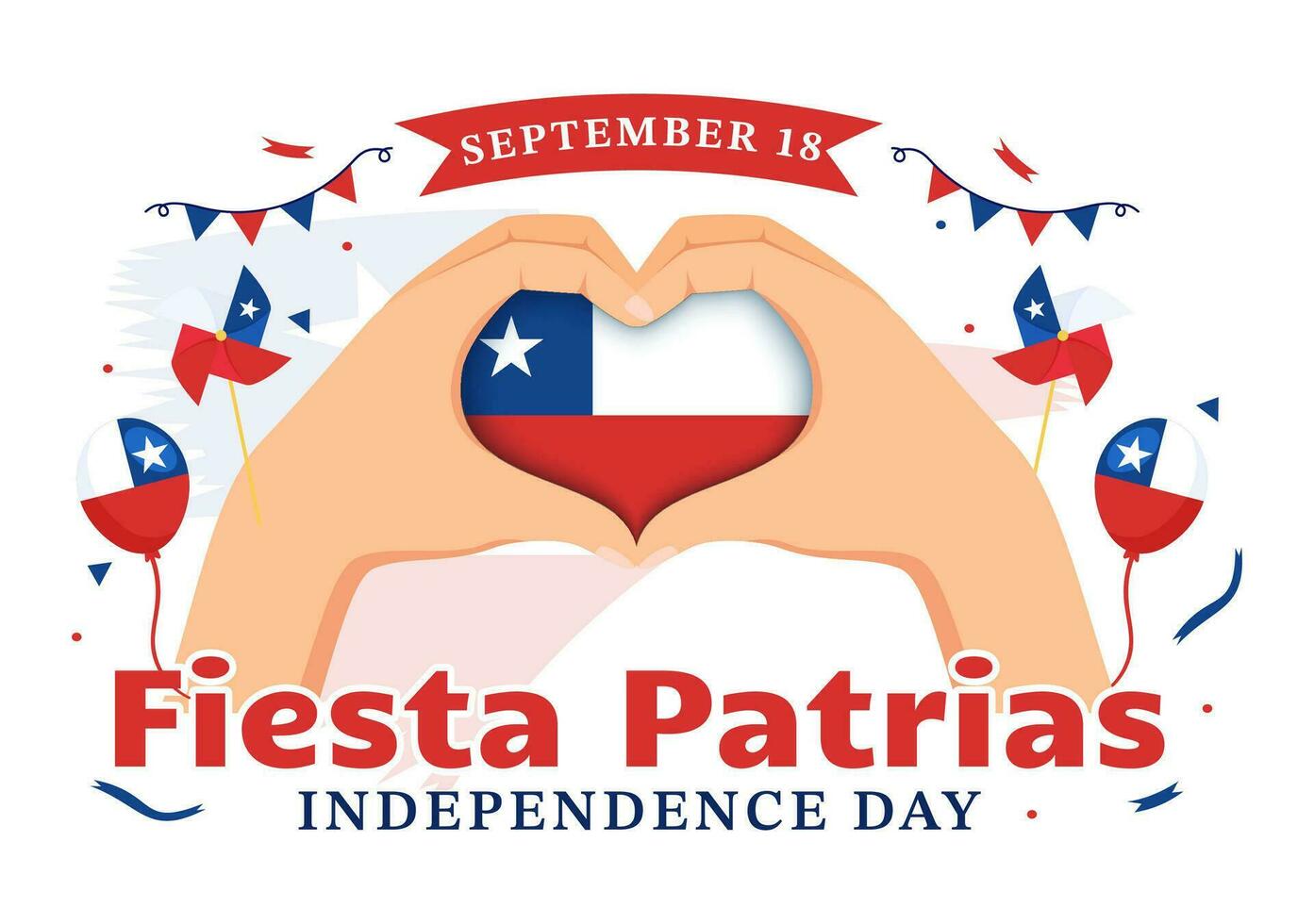 Chili indépendance journée vecteur illustration de fêtes patrias fête avec agitant drapeau dans nationale vacances plat dessin animé main tiré modèles