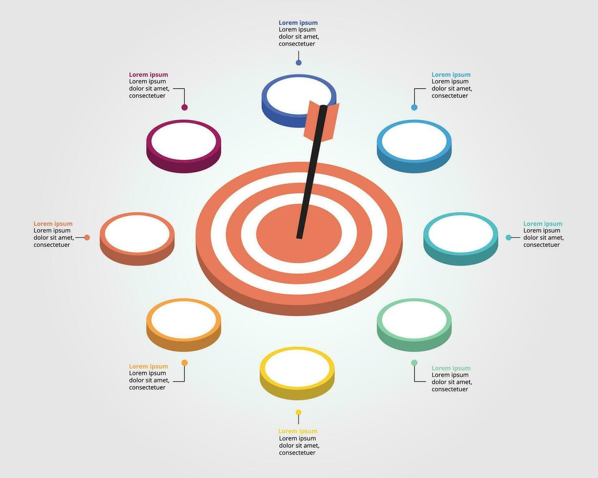 8 objectif modèle pour infographie pour présentation pour 8 élément vecteur