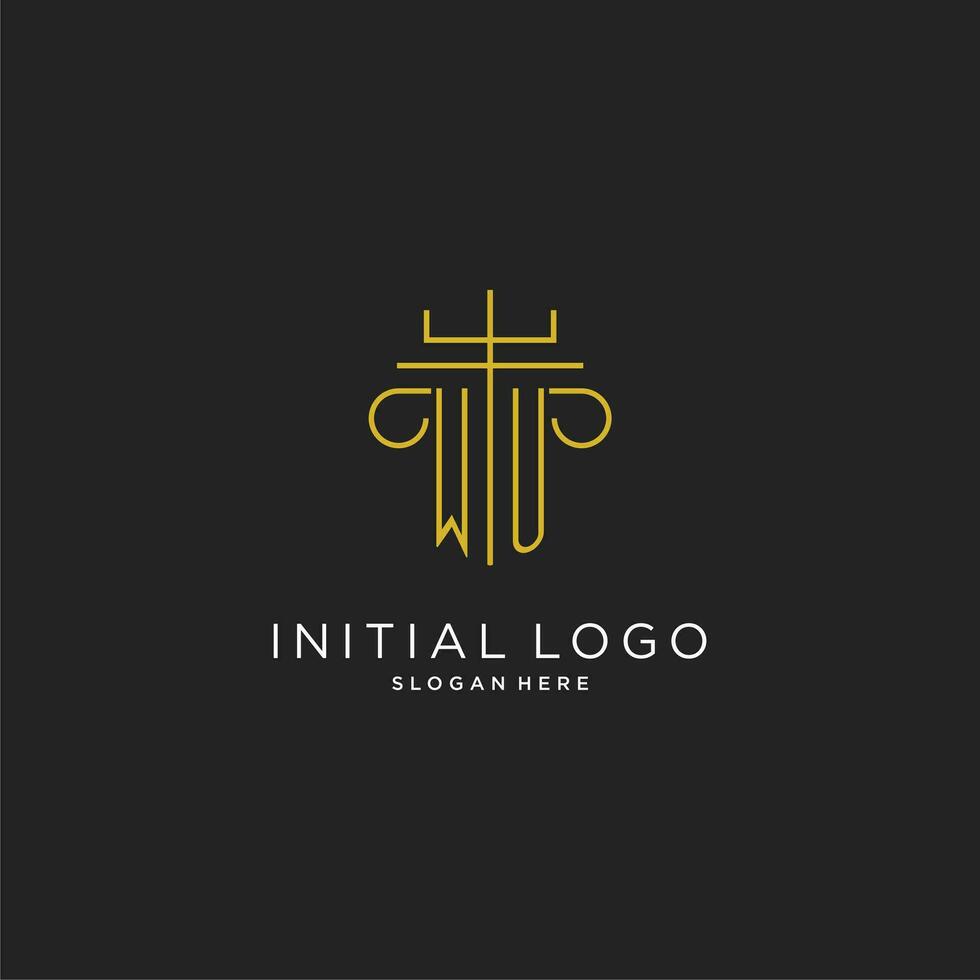 wu initiale avec monoline pilier logo style, luxe monogramme logo conception pour légal raffermir vecteur