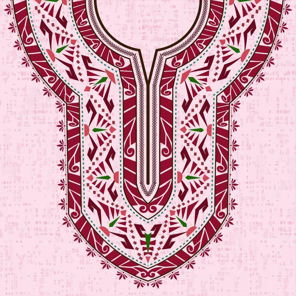 symétrique décoratif ornement encolure modèle conception pour dashiki chemise dans sucré floral ancien style vecteur