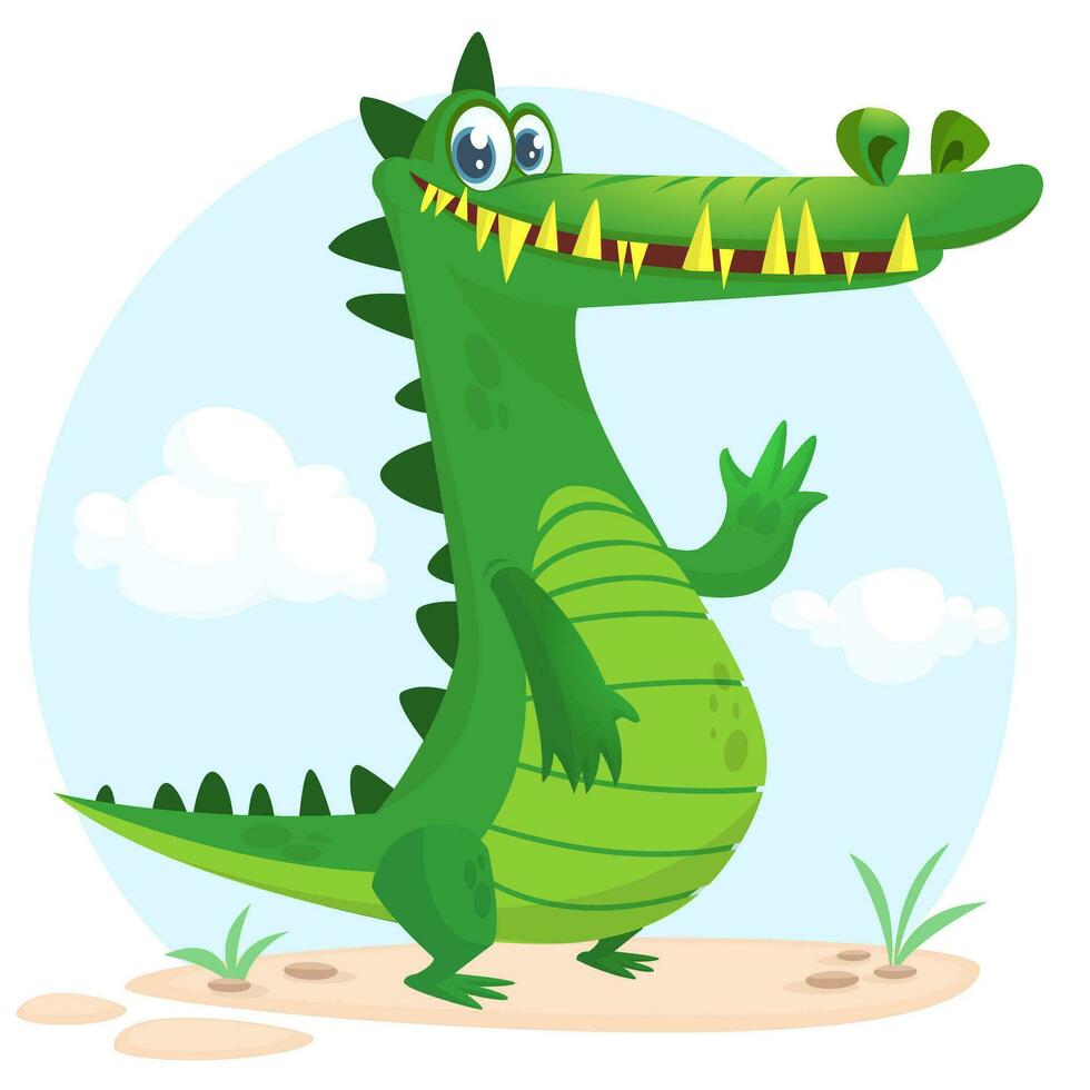 mignonne dessin animé crocodile. vecteur illustration de une vert crocodile