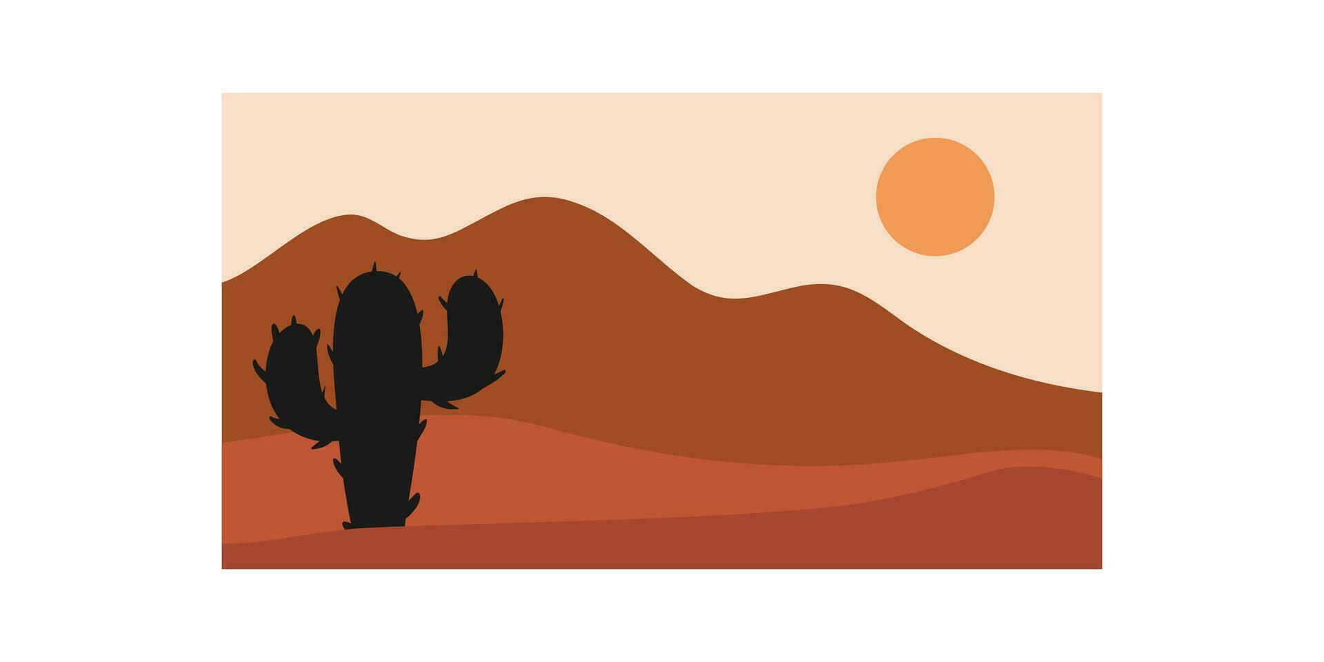 vecteur illustration de le coucher du soleil désert paysage. sauvage occidental Texas désert le coucher du soleil avec montagnes et cactus dans plat dessin animé style.