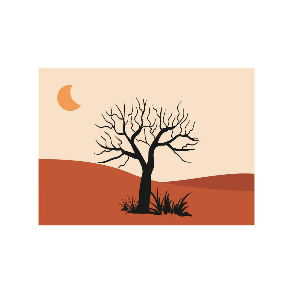 vecteur illustration de le coucher du soleil désert paysage. sauvage occidental Texas désert le coucher du soleil avec montagnes et cactus dans plat dessin animé style.