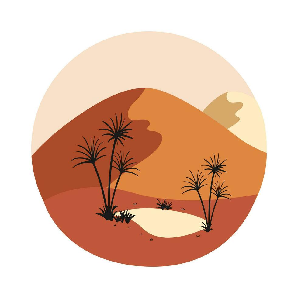 vecteur illustration de le coucher du soleil désert paysage. sauvage occidental Texas désert le coucher du soleil avec montagnes et cactus dans plat dessin animé style.