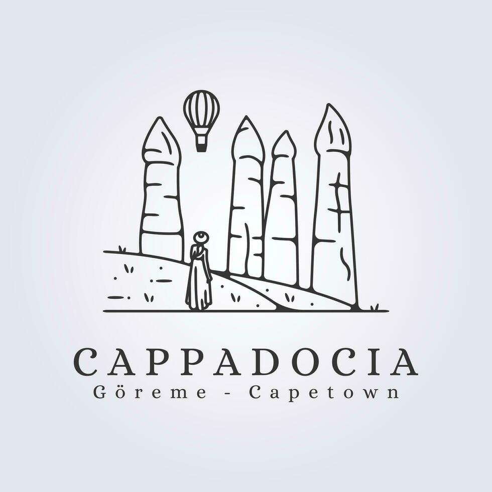 la cappadoce Goreme paysage logo vecteur illustration signe symbole icône Contexte avec femme dans Cadre conception