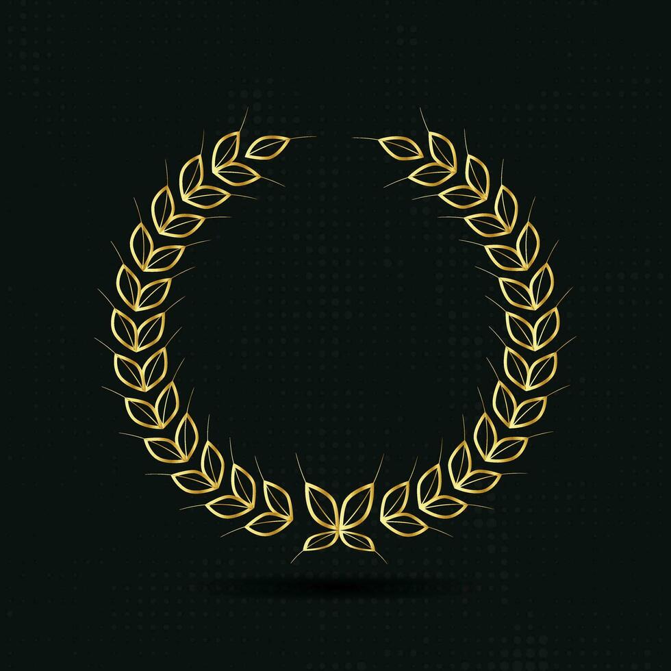 or laurier ou blé couronne icône, symbole de la victoire, réussite et grain, Naturel aliments. d'or conception élément pour médailles, prix, logo. silhouette, isolé sur noir Contexte. vecteur illustration