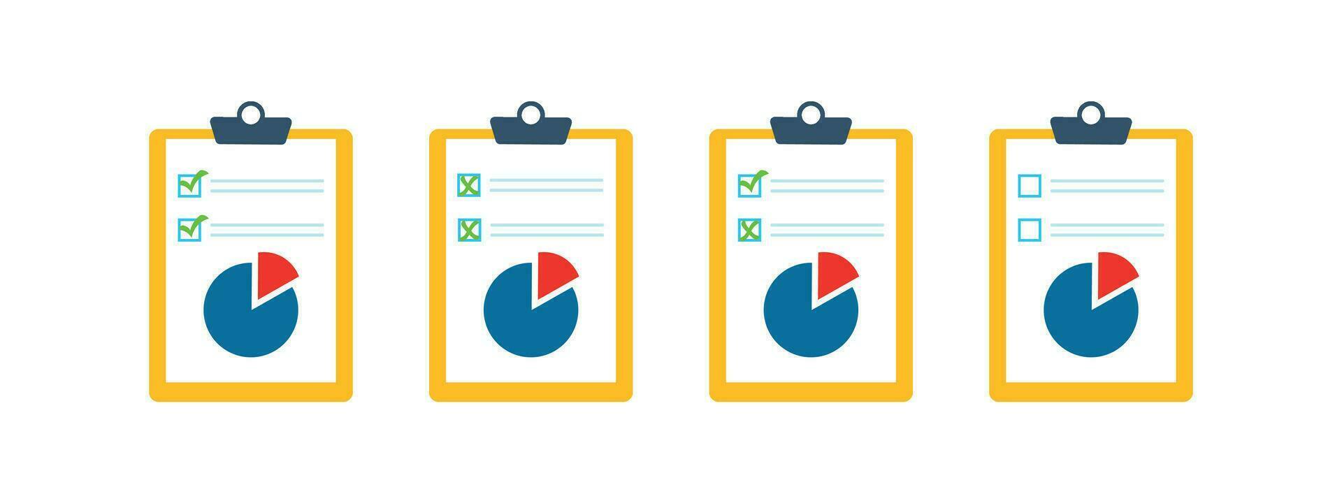 ensemble de document Icônes avec une tarte graphique, une graphique marqué avec une vert vérifier marque et des croix vecteur