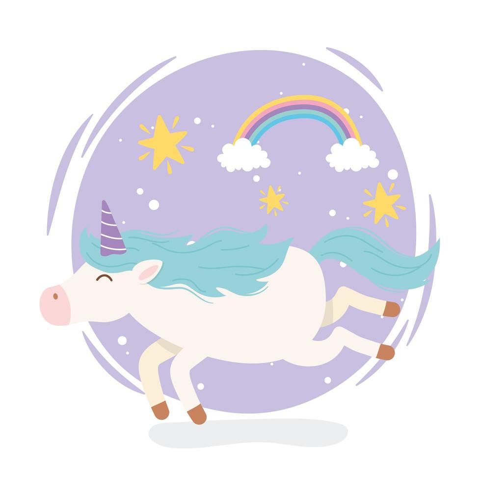 licorne arc en ciel étoiles magiques fantaisie dessin animé mignon animal vecteur