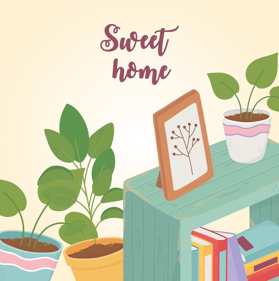 sweet home livres plantes en pot intérieur photo meubles vecteur