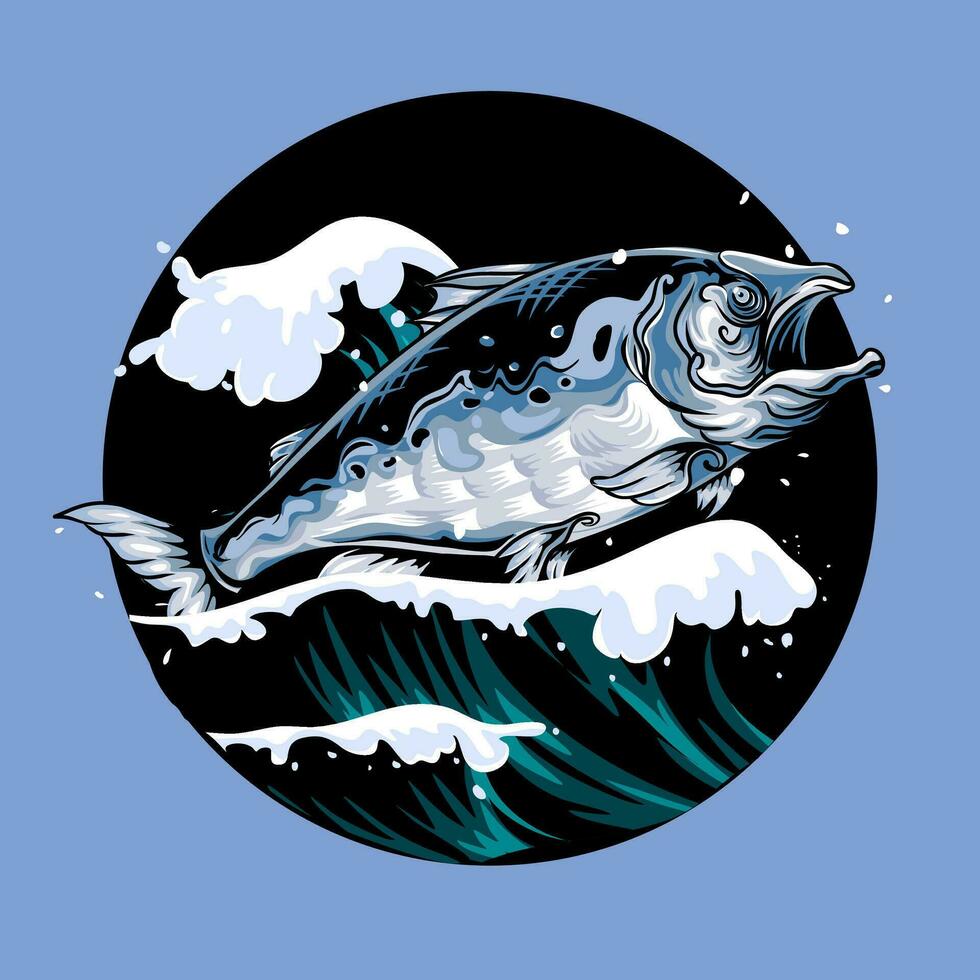 thon poisson dans vague illustration vecteur