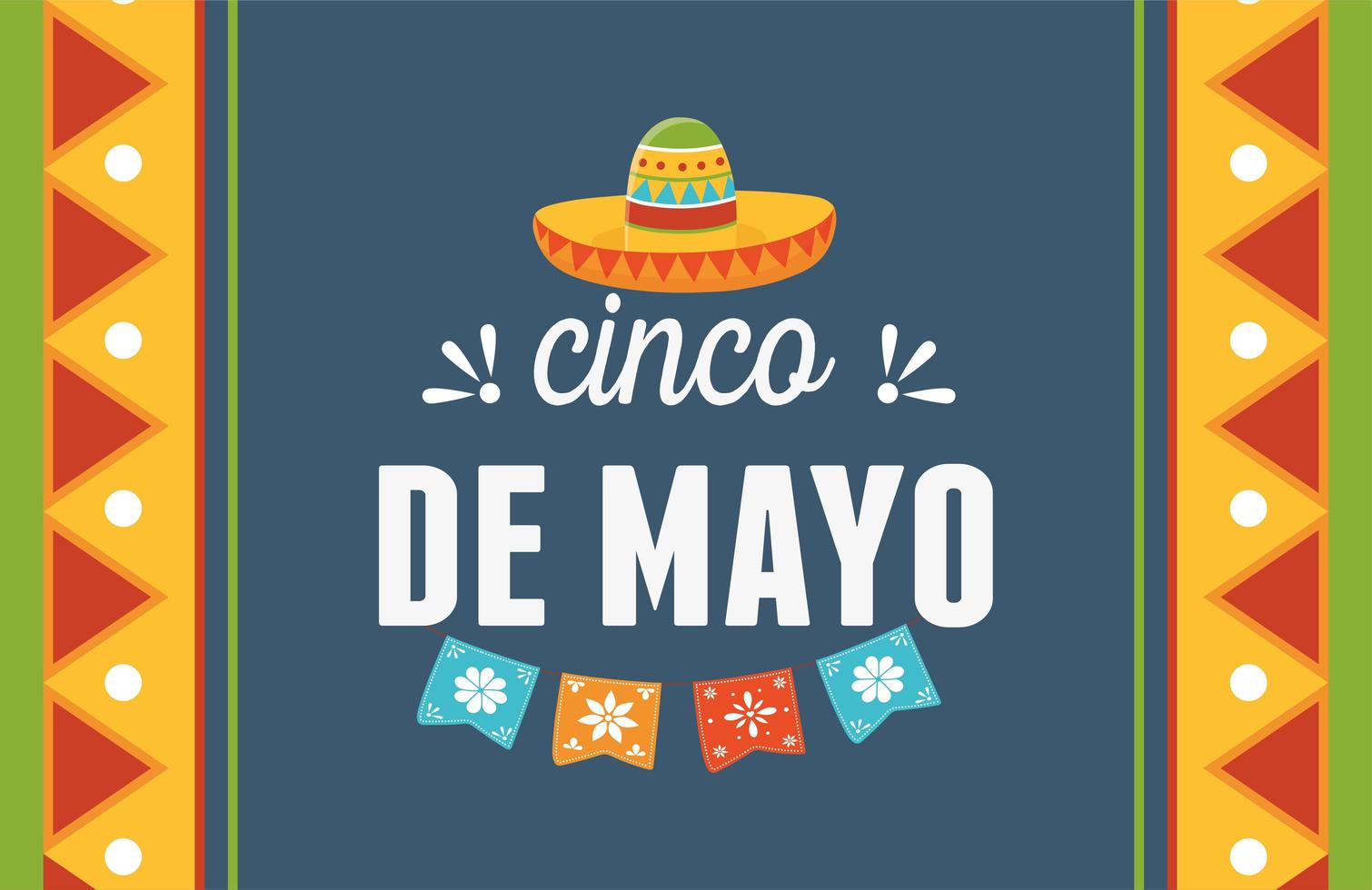 Carte de célébration mexicaine de décoration de fanions de chapeau de cinco de mayo vecteur