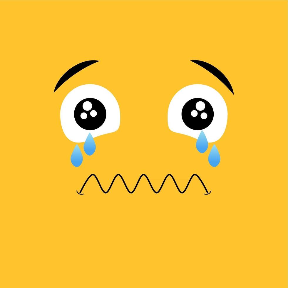 expression de visage de dessin animé. personnage de griffonnage manga kawaii avec bouche et yeux, émotion de visage de cri triste, avatar comique isolé sur fond jaune. l'émotion au carré. conception plate. vecteur