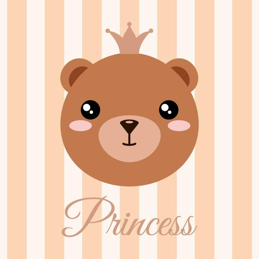 peu bébé ours fille princesse. personnage de bébé animal visage avec couronne sur diriger. vecteur illustration de ours lionceau. impression ou salutation carte conception pour enfants.