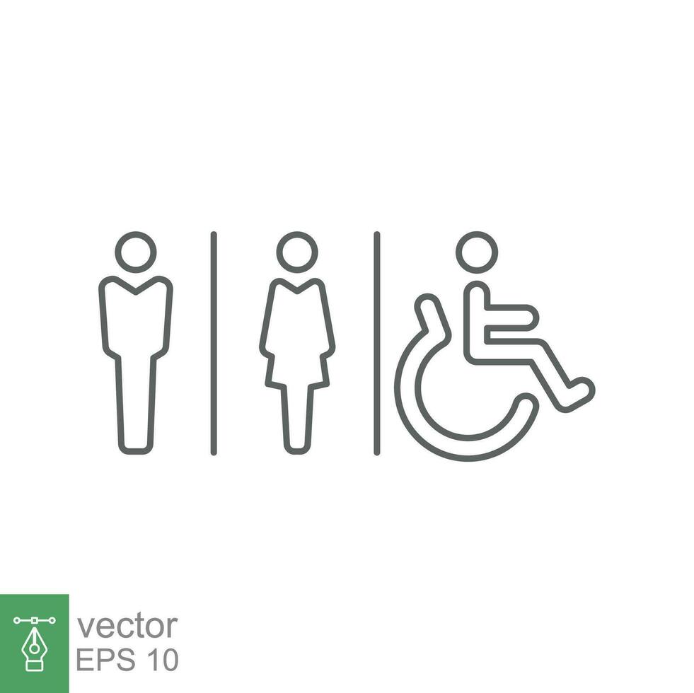 homme, femme, handicap toilette signe icône. toilettes, unisexe salle de bains concept. vecteur illustration isolé sur blanc Contexte. eps dix.