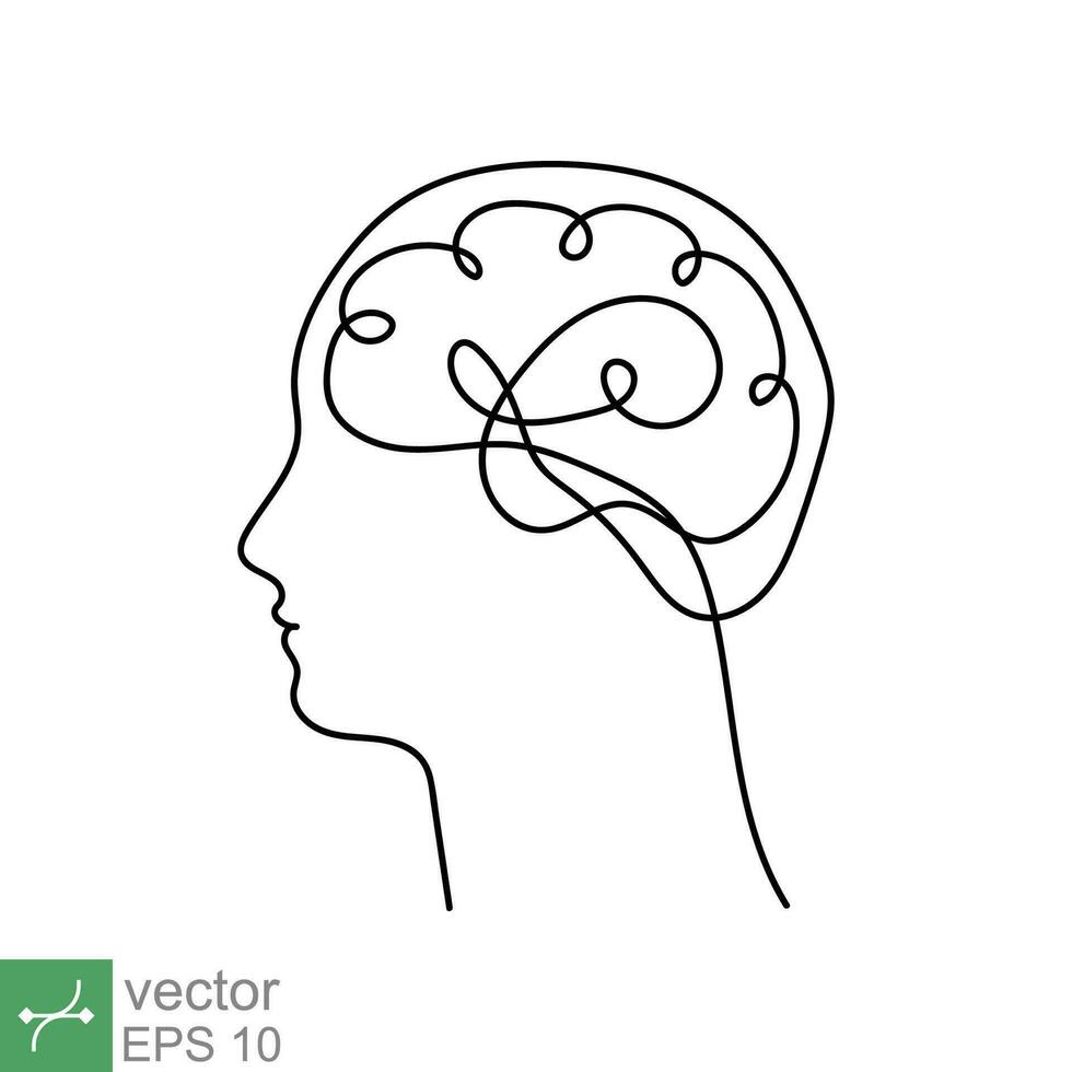 continu ligne art et un ligne dessin de une Humain tête avec cerveau. linéaire contour accident vasculaire cérébral, mécanique et robotique La technologie avec avancé. vecteur illustration isolé sur blanc Contexte. eps dix.