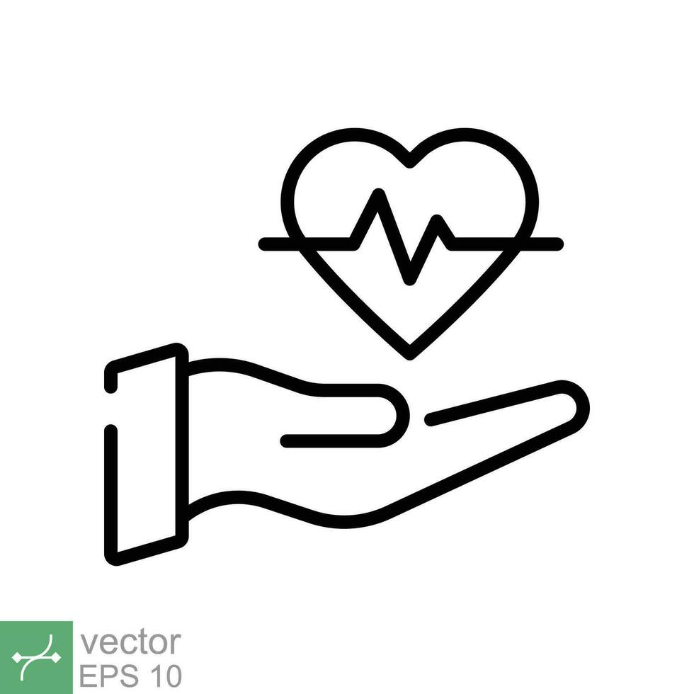 cœur taux icône. Facile contour style. main cœur impulsion, électrocardiogramme signe, soins de santé et médical concept. mince ligne vecteur illustration isolé sur blanc Contexte. eps dix.