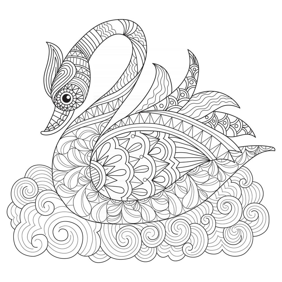 cygne dessiné à la main pour un livre de coloriage pour adultes vecteur