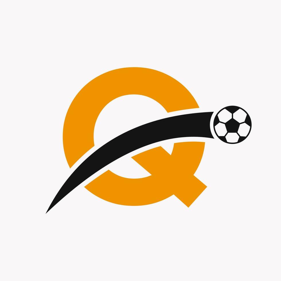 Football logo sur lettre q avec en mouvement Football icône. football logo modèle vecteur