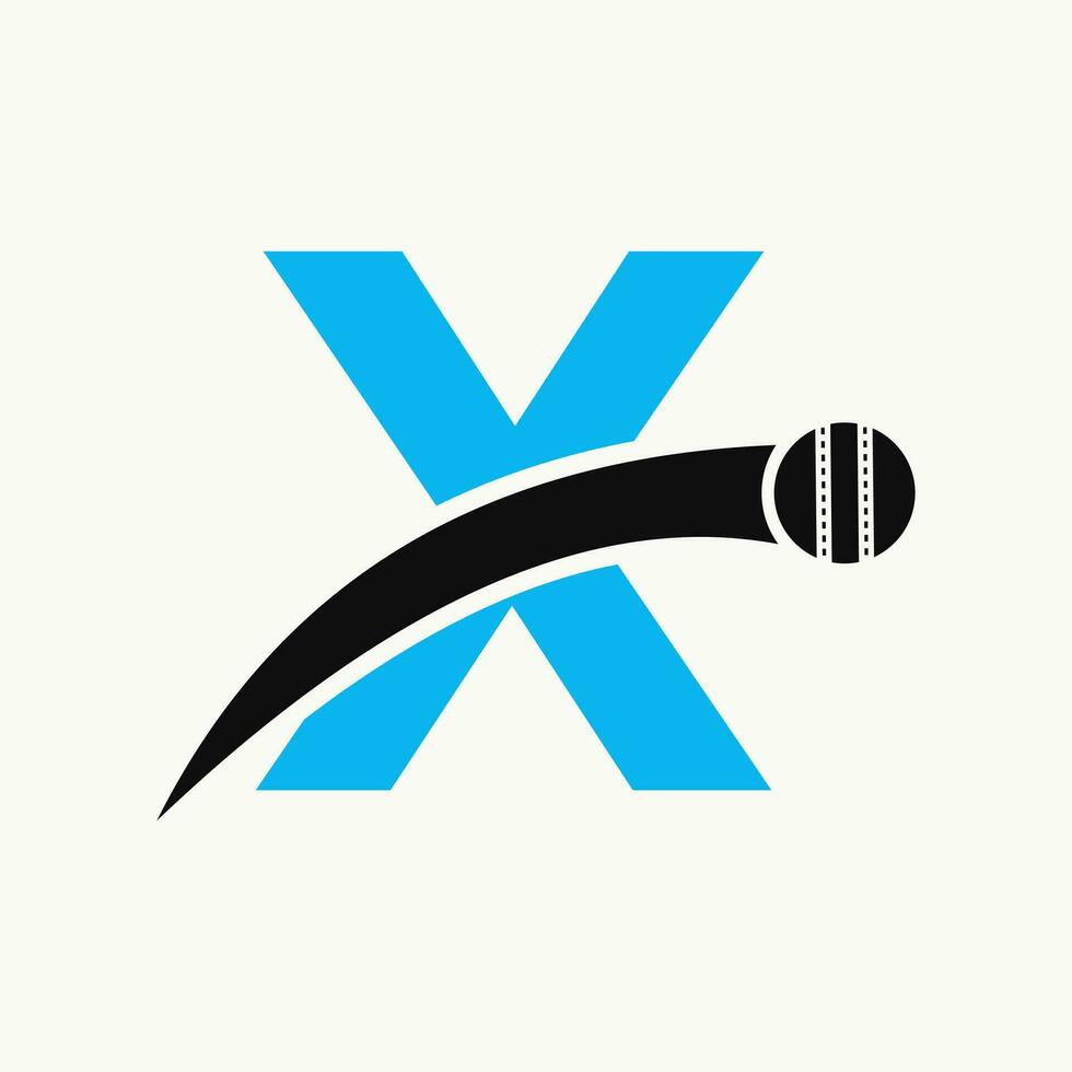 criquet logo sur lettre X avec en mouvement criquet Balle icône. criquet Balle logo modèle vecteur
