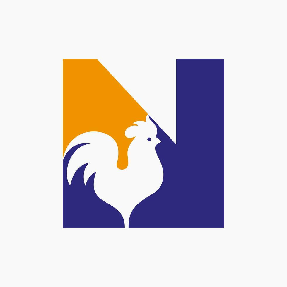 lettre n la volaille logo avec poule symbole. poulet logo, coq soupir vecteur modèle