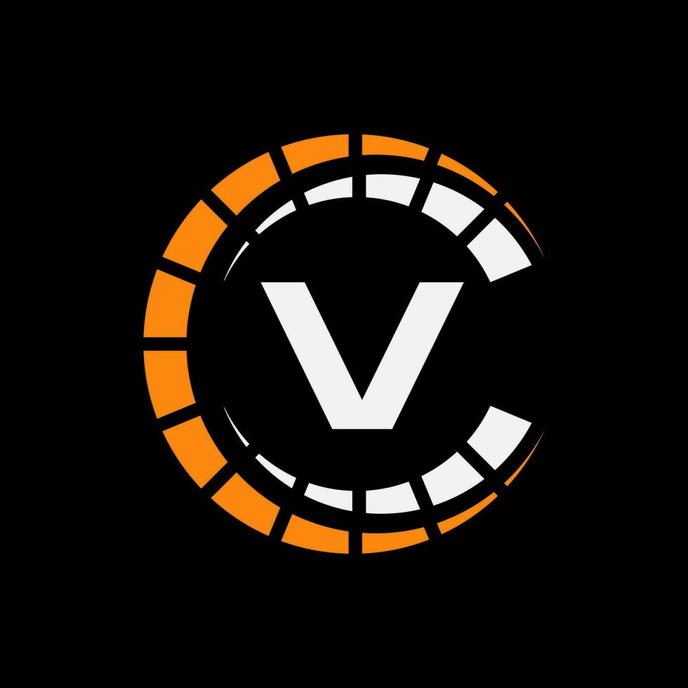 voiture automobile logo sur lettre v la vitesse concept. sport voiture symbole pour voitures service, voitures réparation avec compteur de vitesse icône vecteur